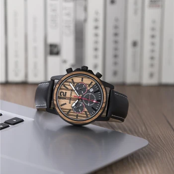  Кожата на Елен ДОДО Дървени Часовник Хронограф Кварцов Часовник модерен мъжки часовник за подарък