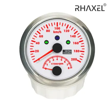  RAXEL 85 мм GPS за измерване на Скоростта 0-120 км/ч 0-200 км/ч на Километража с Тахометър 0-8000 об/мин за Автомобил Камион с червена подсветка 9-32 В