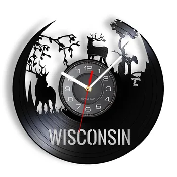  Знак На Щата Уисконсин Пари Vinyl Плоча Стенни Часовници Минималистичные Художествени Стенни Часовници Пътни Произведения На Изкуството Начало Декор Часовници Язовец Подарък