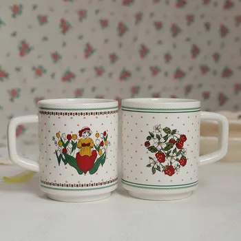  Френски Старинни Керамични Чаши Творчески Лале Дива Малина Декоративна Кафе Рисувани Двойка Чаши, Прибори За Следобеден Чай