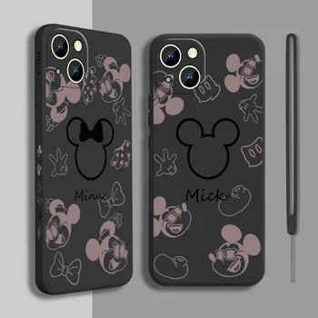  Калъф За телефон Disney с Мики и Мини Маус за Apple iPhone 13 12 11 Pro Max mini XS XR X 8 7 6S 6 Plus с течна лявата Въже