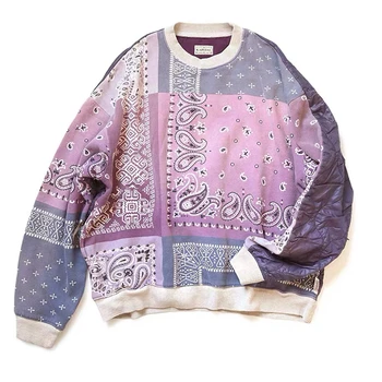  KAPITAL Color Blocking Срастване на Мъжете И Жените Кърпа Casual Свободна Кръгла Neck Пуловер Пуловер