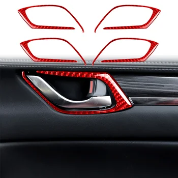  Червено Днешно въглеродни влакна За Mazda CX-5, вътрешна врата копчето, за украса на лентата, Модификация на интериор, етикети, автоаксесоари