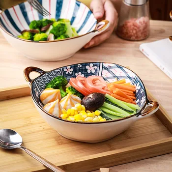  Японски ретро подглазурный цвят двойна ушна керамична купа творчески персонализирани Ресторант Хотел двойна ушна купа за спагети суповая купата