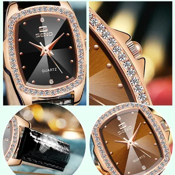 Аристократичен стил ретро правоъгълни дамски часовници с диаманти, прости кварцов часовник с колан, дамски модни луксозни часовници в тон