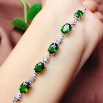  луксозен и елегантен прозрачен зелен диопсид скъпоценен камък гривна за жени сребърна гривна изискани бижута от естествен камък момиче, подарък за рожден ден