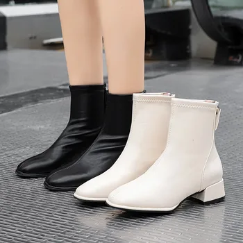  Дамски обувки от изкуствена кожа, новост зимата 2021 г., модни ботильоны на среден ток, жените Zapatillas Mujer Chaussure Femme