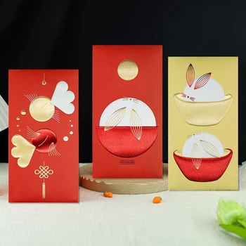  6шт Китайския Пролетен Фестивал Хунбао Червени Пликове Сладък Заек Пари Чанти 2023 Нова Година Подарък Чанта Щастлива Парти Червени Джобове