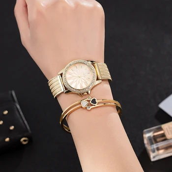  Модни дамски ръчни часовници комплекти ZONMFEI маркови кристали колие/гривна/часовник подарък кутия комплекти от неръждаема стомана ZM013-E