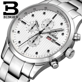  Швейцарски Мъжки часовник луксозна марка Ръчни часовници BINGER Кварцови Часовници за Мъже От естествена Кожа Водоустойчивост 100 метра часовник BG-0402-5