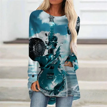  2022 Есенно-пролетни Модни дамски Блузи с V-образно деколте и дълги ръкави и принтом, Ежедневни Свободна дамски Дрехи Оверсайз